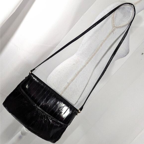 None Handbags - VINTAGE BLACK EEL! GORGEOUS SUEDE LEATHER LINED SHOULDER BAG, PURSE, LIKE NEW!
